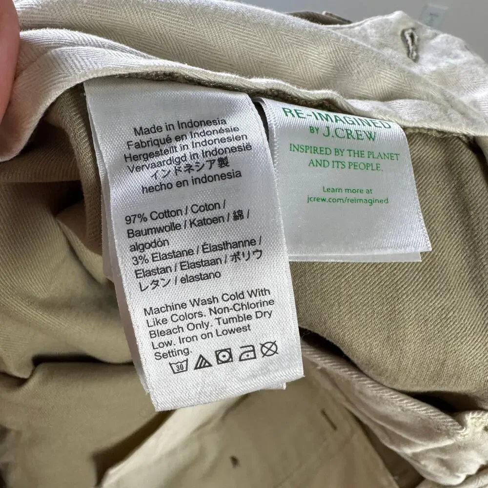 J.Crew Straight-Fit Stretch Chino Pants Mens Size 32 x 30 Tan Flat Front Zip Fly